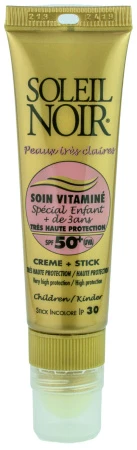 Soleil Noir 2 в 1 Крем SOIN VITAMINE SPF 50+ SPESIAL INFANT и бальзам для губ STICK SPF 30 20ml+2ml