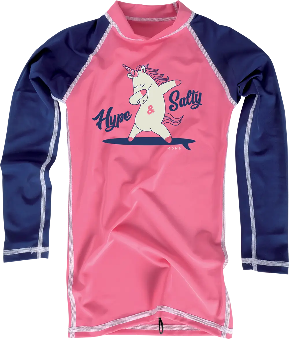 MDNS Bicolor Design Rashvest Kid Ls Unicorn Pink/Navy 6-Xs