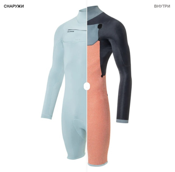 Гидрокостюм NeilPryde Wizard 3/2 Shorty L/S GBS FZ Light Grey-Blue