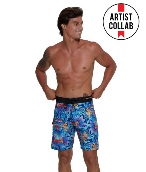 Бордшорты для серфинга 69Slam Manu Blue Habitat Long Length Boardshort